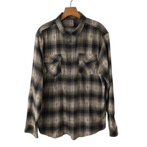 Hurley Flannel Shirt Button Up Gray/Black Aztec Western Design Mens Large NEW